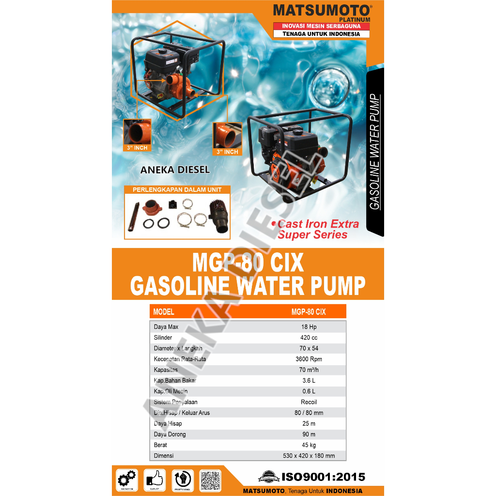 Mesin Pompa Air Bensin MATSUMOTO MGP 80CIX Gasoline Water Pump MATSUMOTO MGP 80CIX MATSUMOTO