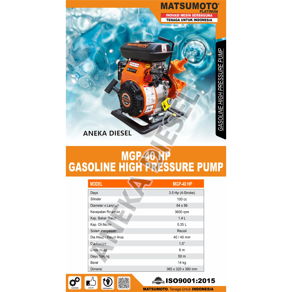 Mesin Pompa Air Bensin Tekanan Tinggi MATSUMOTO MGP 40HP Gasoline Water Pump MATSUMOTO MGP 40HP MATS