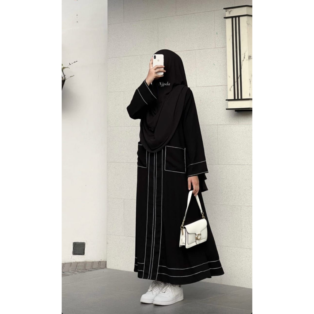 abaya pita saku2 -abaya resleting depan-gamis hitam -abaya arab
