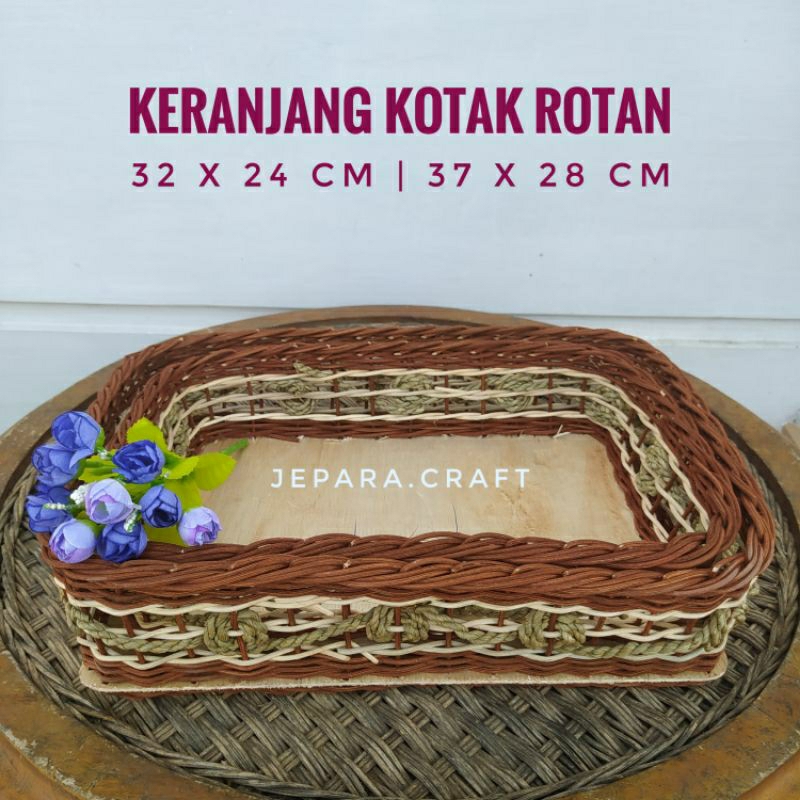 1set isi 2 Kotak Hantaran Rotan Pandan Coklat Ulir
