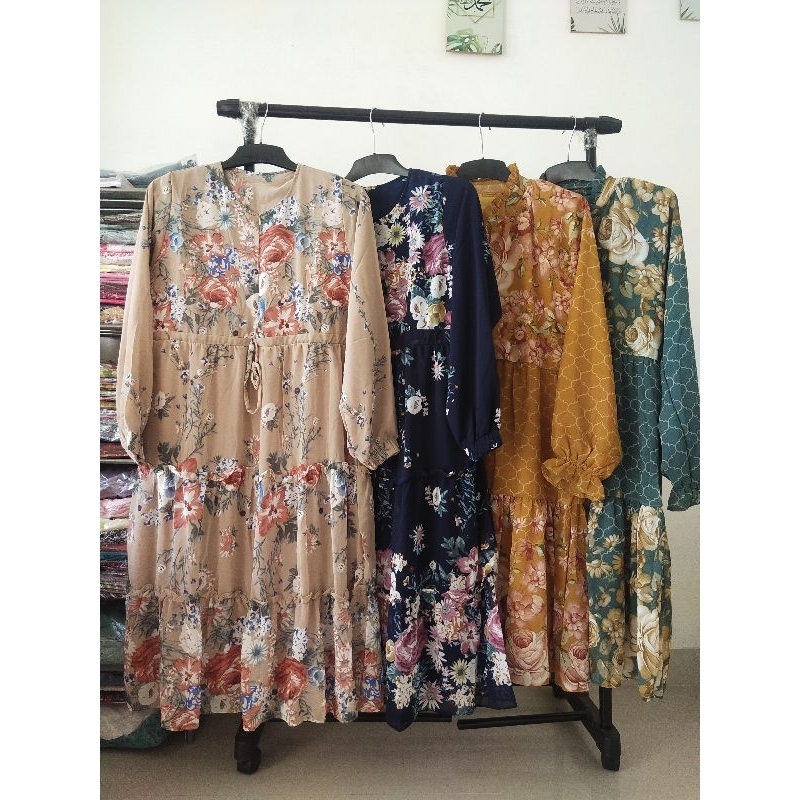 ATASAN TUNIK ceruty motif bungaTERBARULAPISFURING