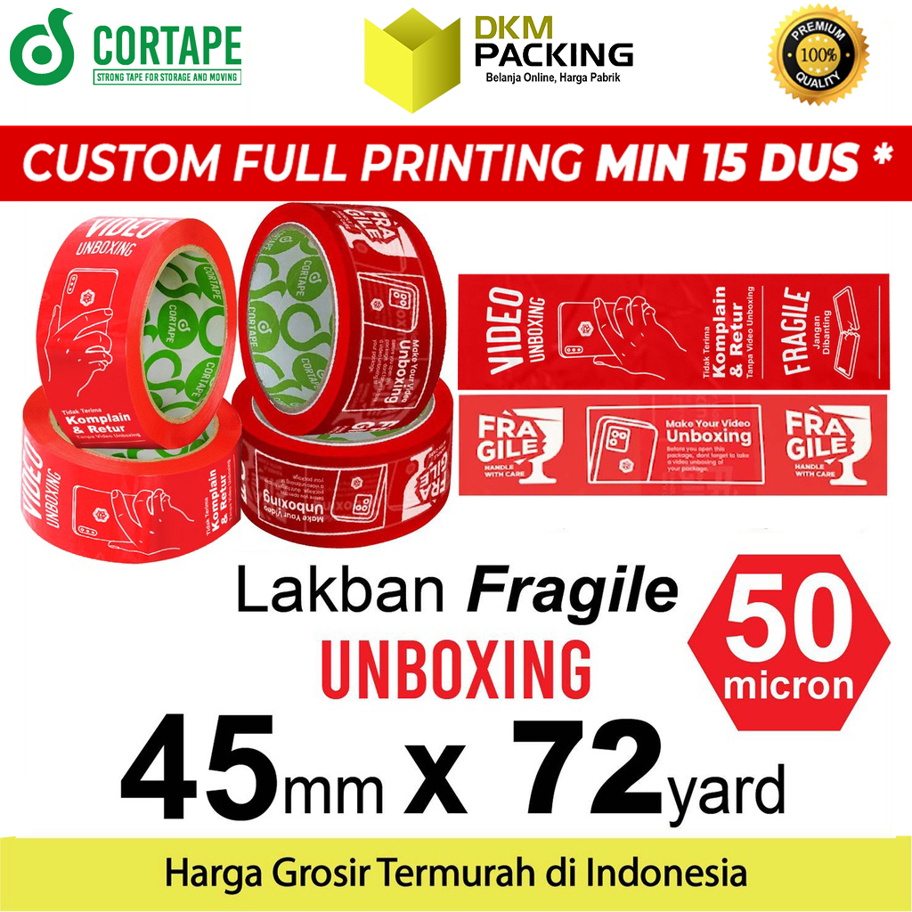 

Lakban FRAGILE UNBOXING 45mm x 72yard JANGAN DIBANTING HANDLE WITH CARE UNBOXING / SATUAN