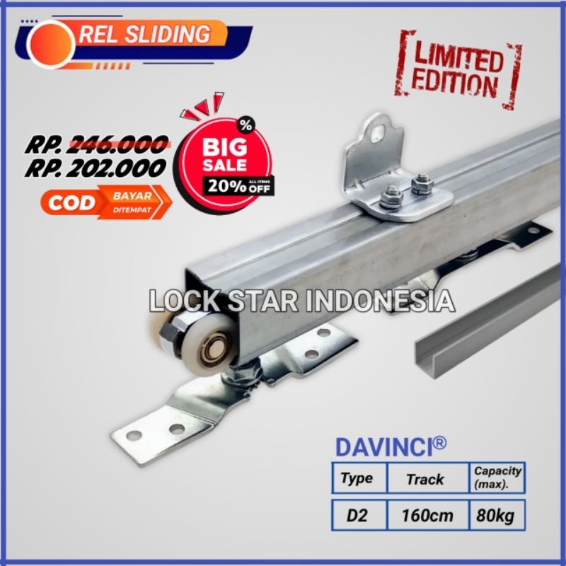 Rel Sliding Pintu Geser D2 160cm Rel Pintu Gantung 1Set Complite