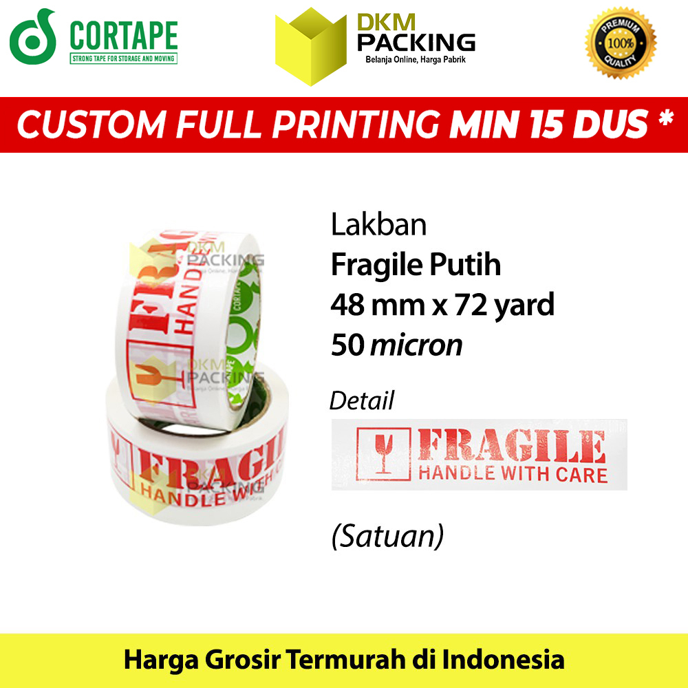 

Lakban FRAGILE Putih 48mm JANGAN DIBANTING HANDLE WITH CARE Plakban Isolasi PREMIUM TERMURAH /SATUAN