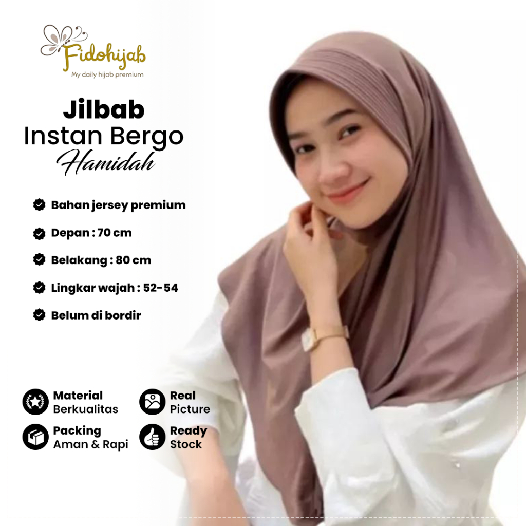 Jilbab Instan Bergo Hamidah Size M Pad Sport Spandek Free Pouch Exclusive Jersey Premium Adem Dan Ja