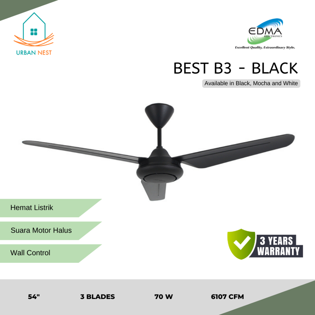 MT Edma Best B3 54" Kipas Angin Gantung Plafon Ceiling Fan Wall Control 54 inch