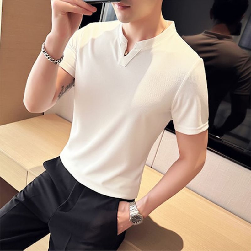 Kaos Pria Polos Pendek Waffle Knit Uniqlo Premium