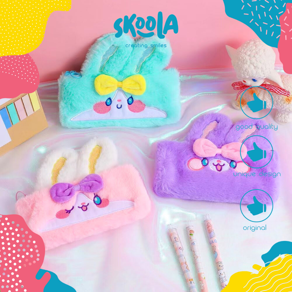 

Skoola Tempat Pensil Bulu Rabbit Unik Lucu Smiggle Alike - Mochi