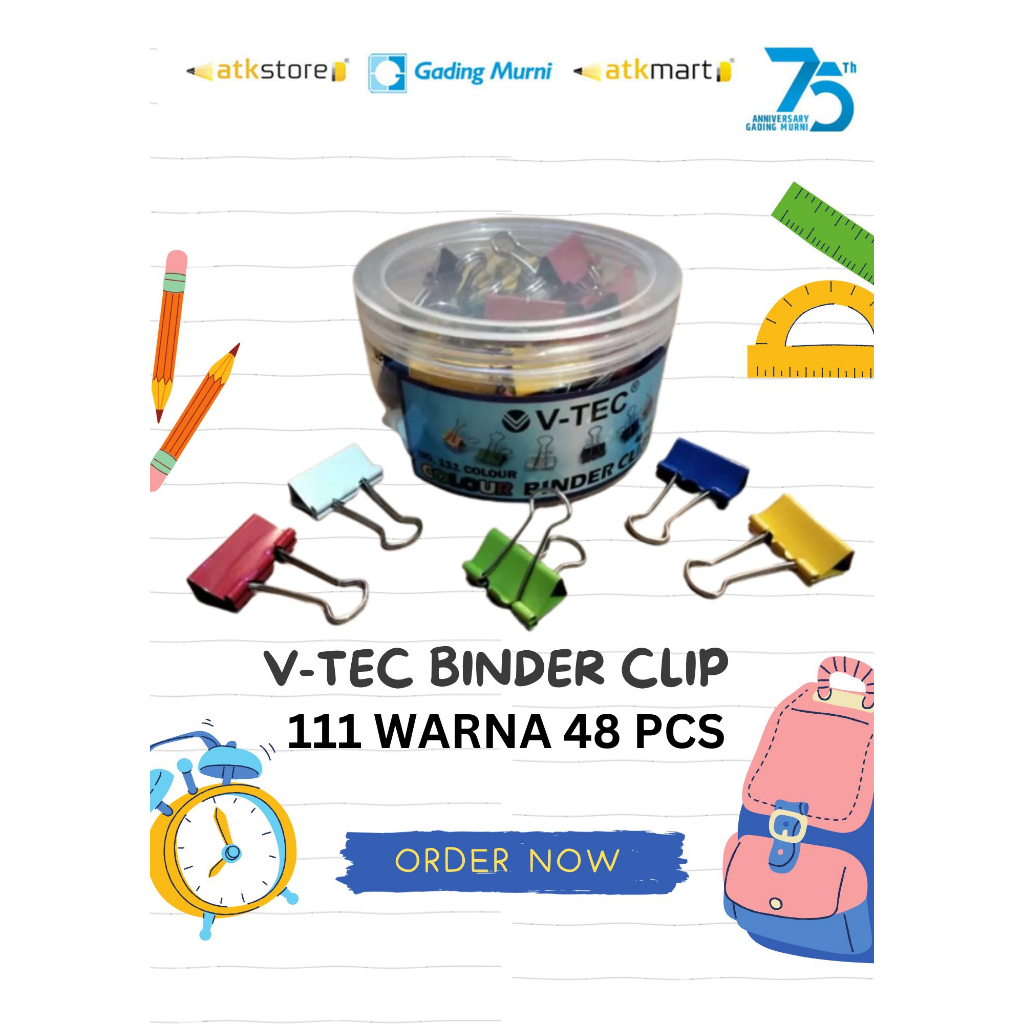 

V Tec Penjepit Kertas Binder Klip Binder Clip Warna 111 Wadah Toples ISI 48 pcs