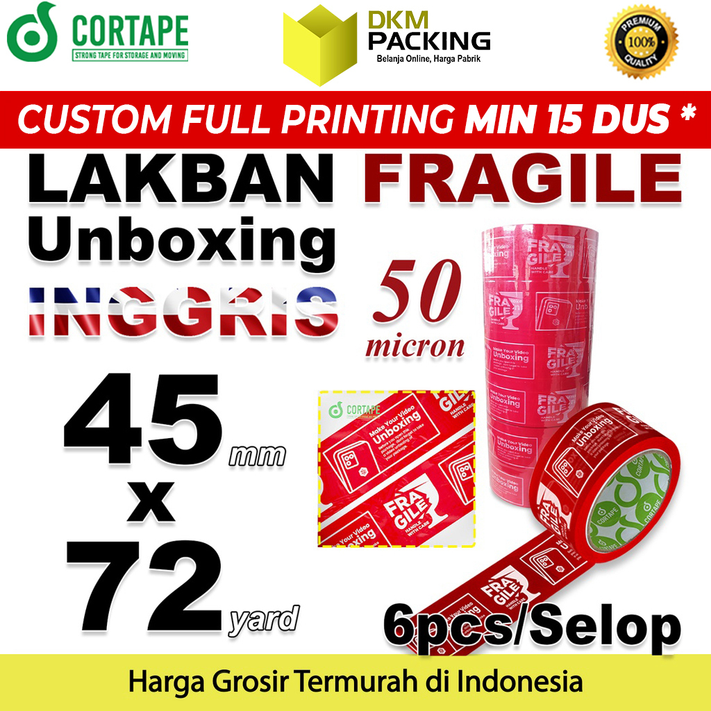 

Lakban FRAGILE UNBOXING INGGRIS 45mm JANGAN DIBANTING HANDLE WITH CARE Make your Video SELOP