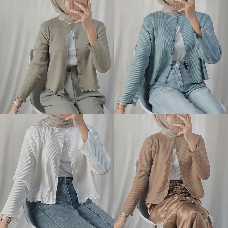 CARDIGAN CROP KNIT RIB  / OUTER CARDY RUFFLE / CARDY WAFFLE CROP KOREAN LOOK