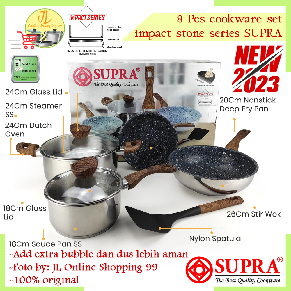 SUPRA panci 8pcs stainless cookware set stone series / panci set masak anti lengket