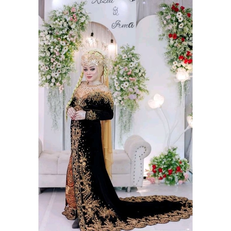 kebaya pengantin bludru Jawa hitam / baju Jawa / Payet jepang