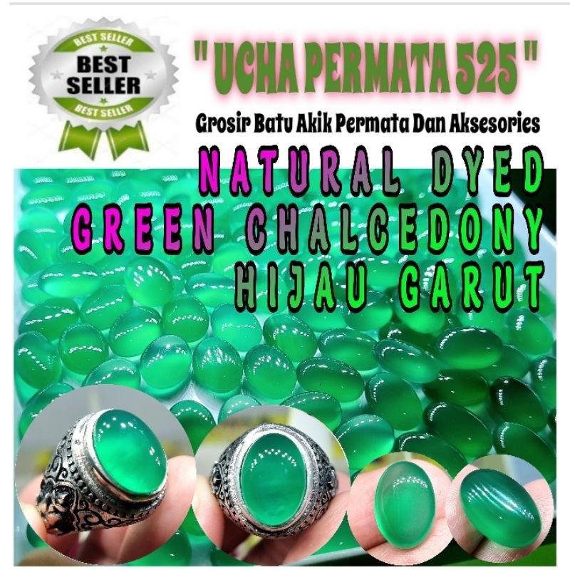 cincin batu green chalcedony 14mm / batu hijau garut asli natural