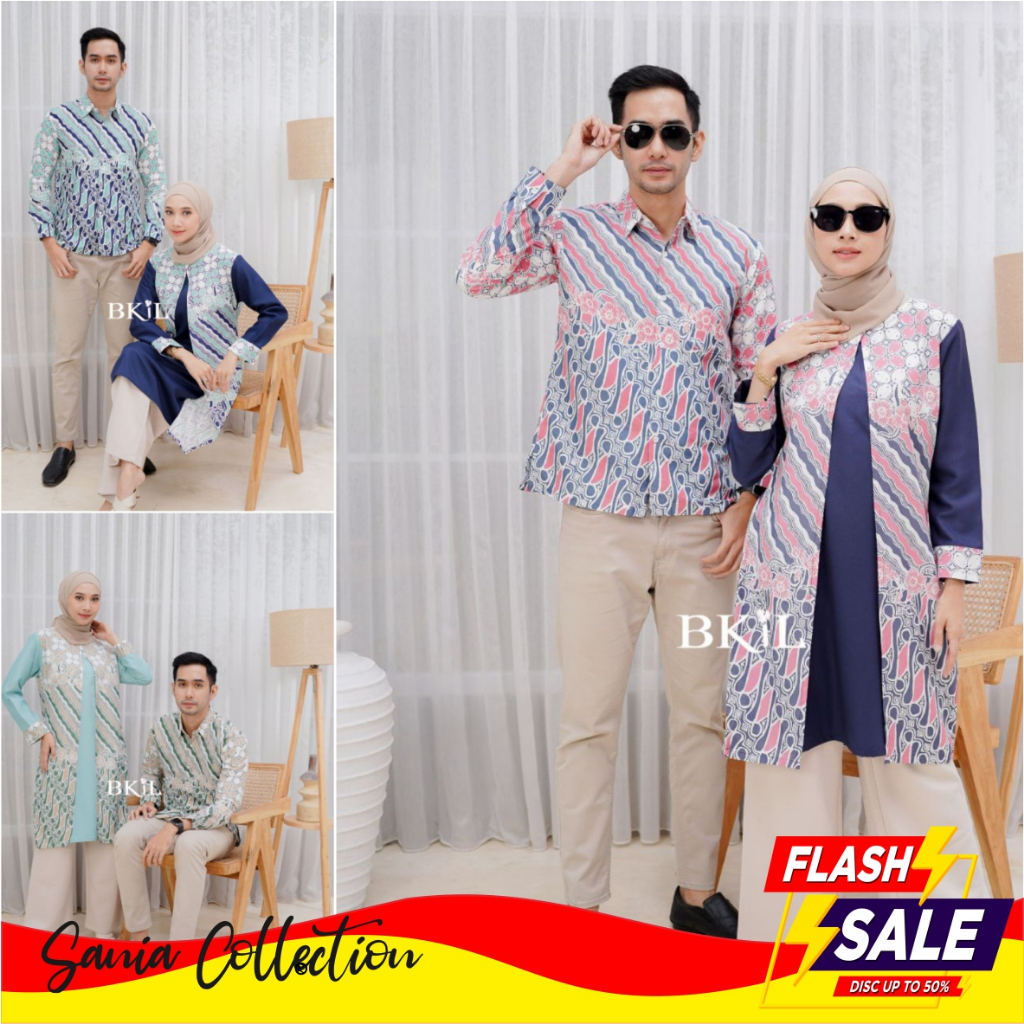 Atasan Dress Tunik Batik Wanita Muslim Couple Kemeja Pria Lengan Panjang Model Terbaru Kekinian 2024