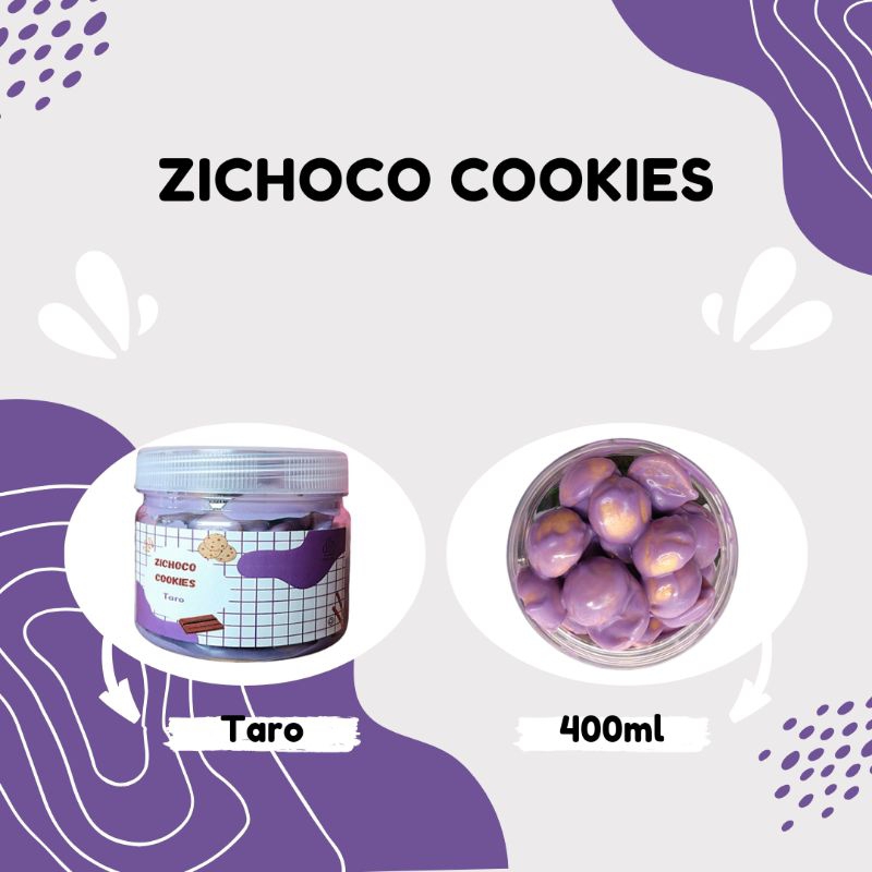 

Zichoco Cookies Taro Melted Snack Viral Biskuit Kukis Premium Bersalut Cream Taro Lumer