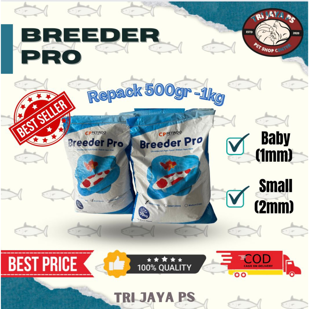 Breeder pro  koi food  2 mm 1mm  reepack 1kg 500gr makanan pakan pelet ikan koi mas koki