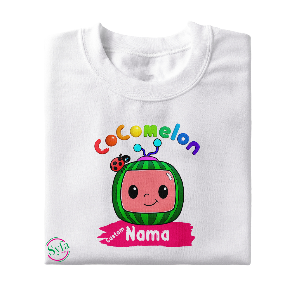 Pakaian Anak Perempuan / Kaos Atasan Anak Cocomelon Sablon Nama / Atasan Kaos Anak Umur 1-12 tahun B