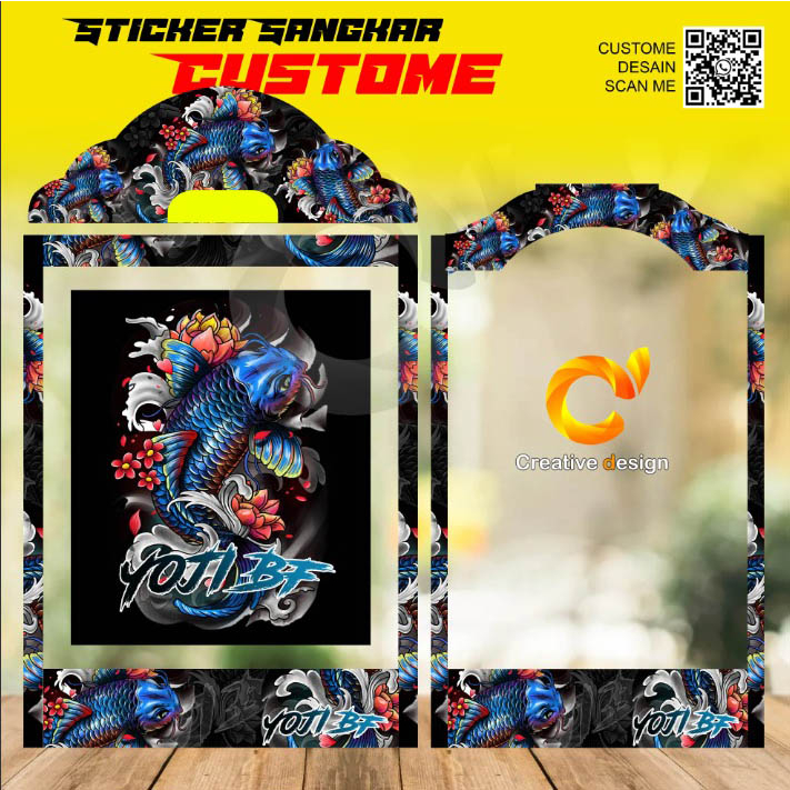 STICKER DECAL SANGKAR KOTAK KIPAS KOI HITAM