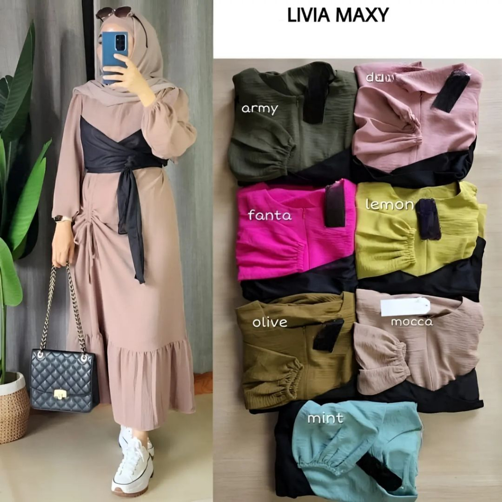 GAMIS TERBARU LIVIA DRESS BO M L XL DAN XXL JUMBO LD 110 BUSUI BAHAN CRINKLE AIRFLOW GAMIS KONDANGAN