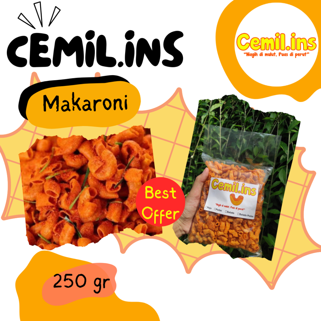 

Cemil.ins | 250 gram | Makaroni Pedas | Balado | Balado Pedas | Keju | Makaroni Goreng Bantet | Cemilan Murah Nagih