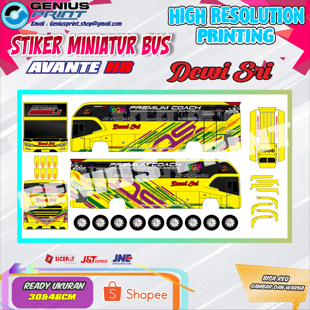 Stiker Miniatur Bus Avante H8 Livery Dewi Sri (DS) | Sambiru 99 | Karunia Bakti | Haryanto | Subur J