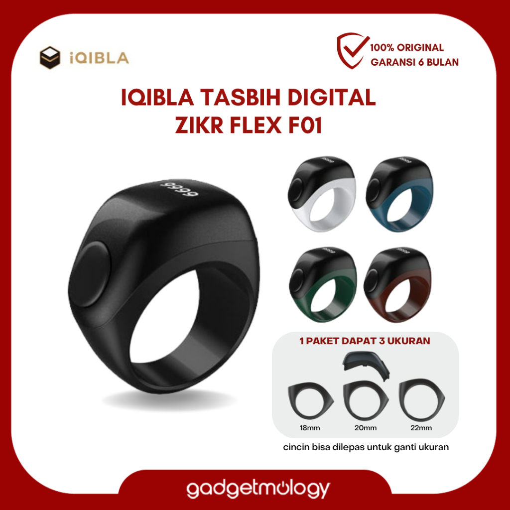 iQIBLA Zikr Ring Flex F01 Lite Smart Tasbih Digital Tasbeeh Counter Zikir Paket Lengkap 3 Ukuran Original