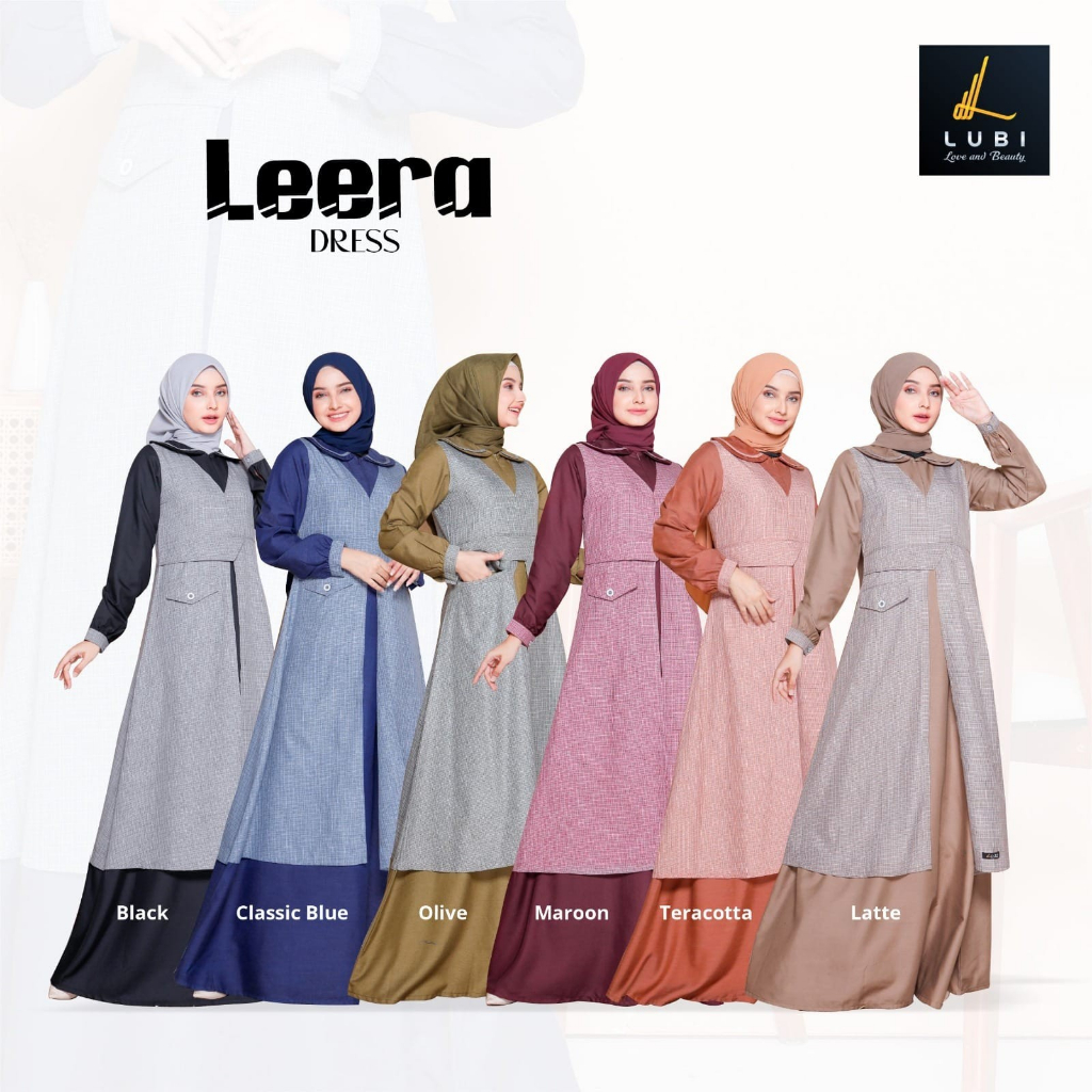 Lubi-Leera Dress Black-Olive-Blue-Latte Cotton Premium Gamis Dewasa Kombinasi Polos Motif Kotak Cute Dress Muslimah Remaja Akhwat Trendy Terbaru 2023 Look 2 Pieces