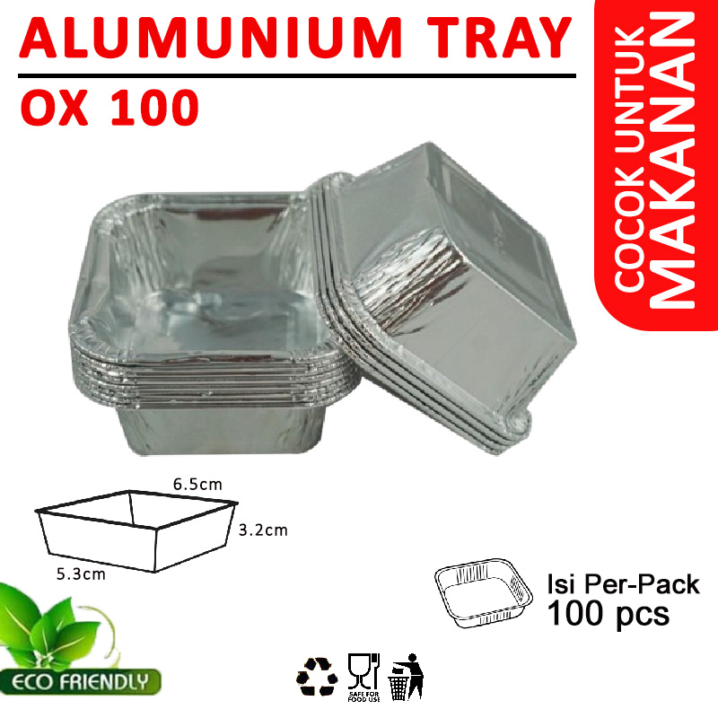 ALUMUNIUM FOIL CUP OX 100 / ALUMUNIUM FOIL TRAY / KOTAK ALUMUNIUM ISI 100 | OX 100 + LID | Alumunium