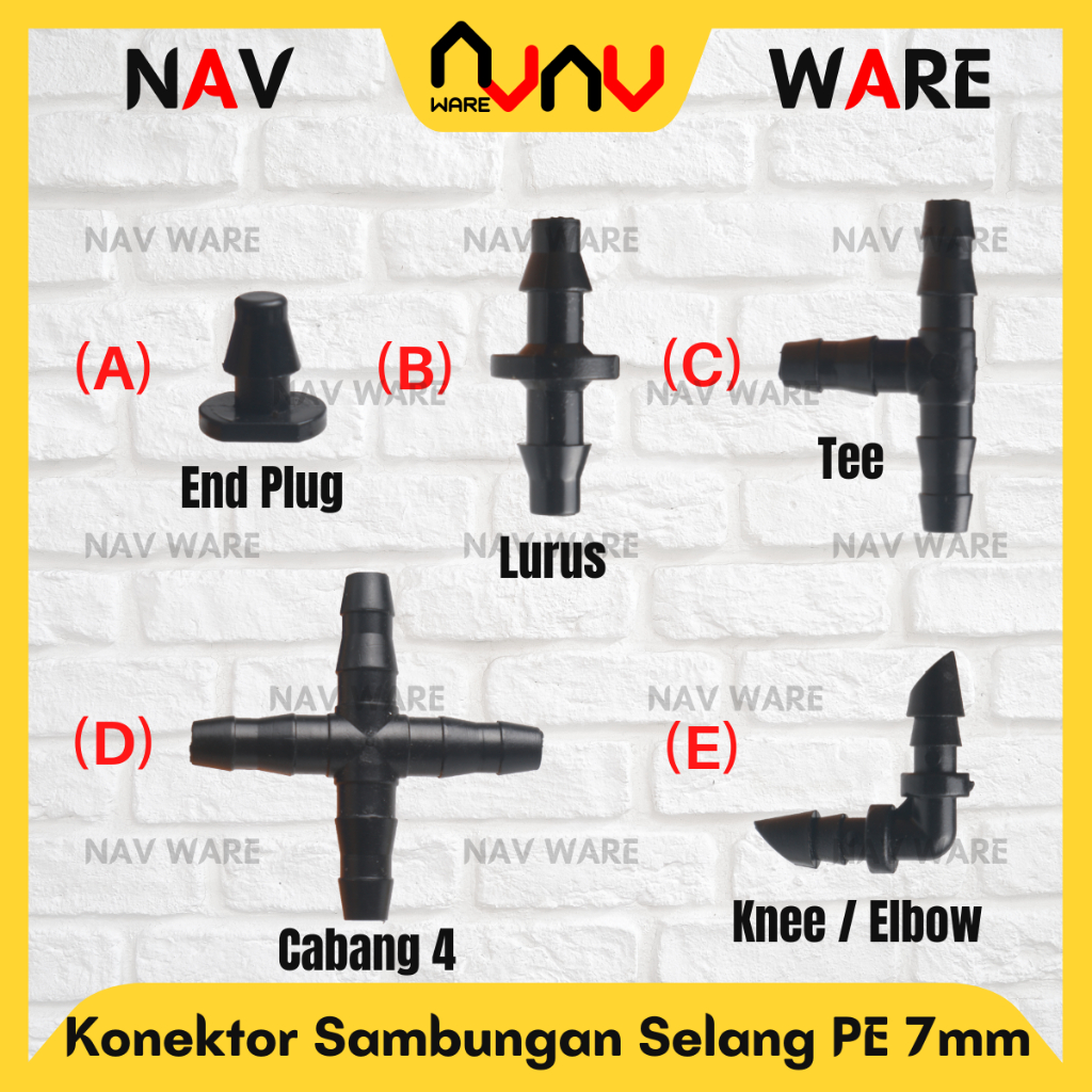 Konektor Nepel Selang PE 7mm PE 6mm Aerator 3/16" Tee T Cabang 3 / Joiner Lurus Straight / Elbow L /