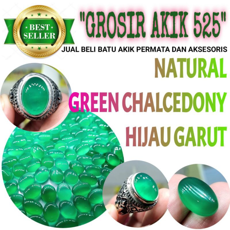 Cincin batu green chalcedony 14mm / hijau garut asli natural
