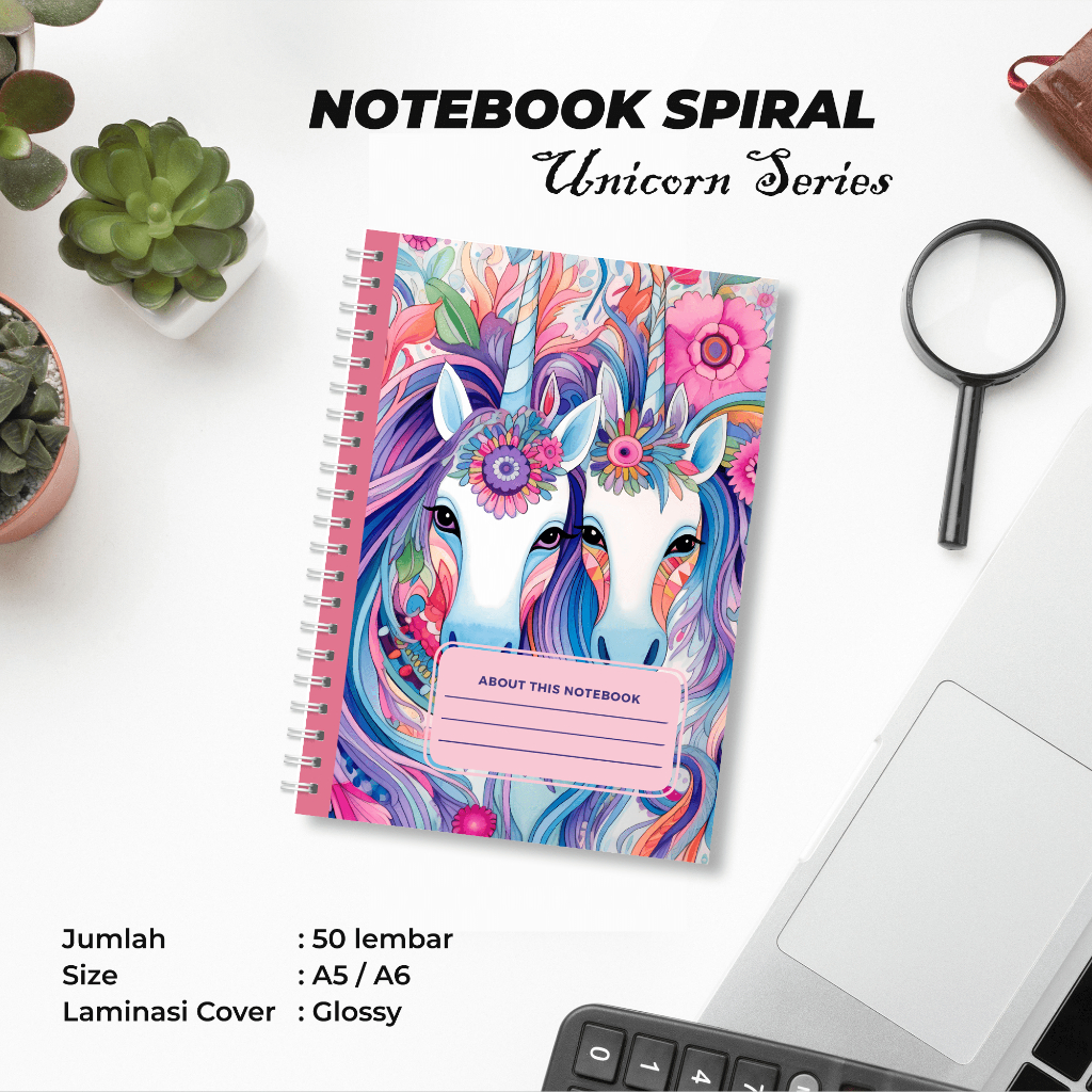 

UNICOORN - NOTEBOOK SPIRAL A5 ISI 50 LEMBAR COVER GLOSSY PUTIH POLOS HVS 70 GSM BUKU HARIAN JOURNAL