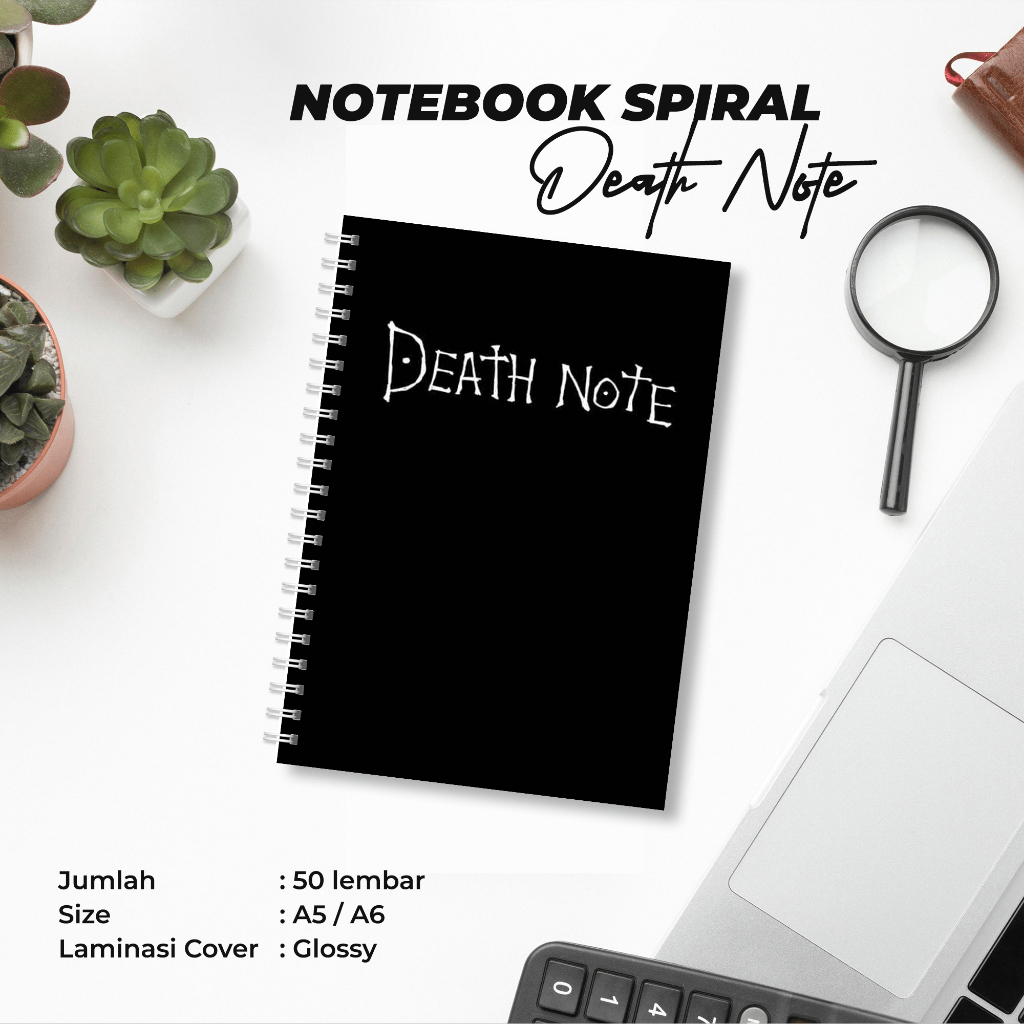 

DEATH NOTE - NOTEBOOK SPIRAL A5 ISI 50 LEMBAR COVER GLOSSY PUTIH POLOS HVS 70 GSM BUKU HARIAN JOURNAL