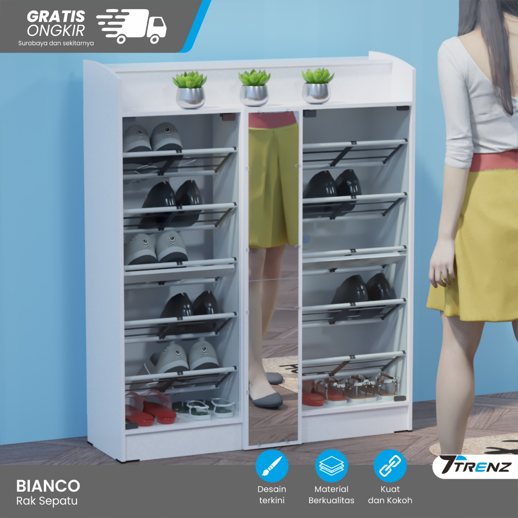 Trenz Furniture - Rak Sepatu kaca aesthetic | Rak Sepatu ModernSeries Bianco Laci multifungsi