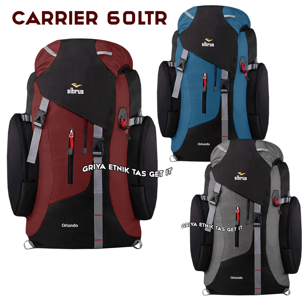 Carrier 60L Gearbag Tas Gunung 60 liter Rain Cover Tas Camping Tas Hiking Cimbing Keril Gunung