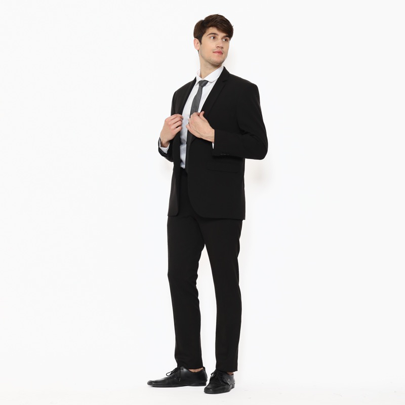 Lawell Setelan Jas Pria Formal Kancing Satu Modern Fit, Celana Slim Fit Hitam  – Missouri
