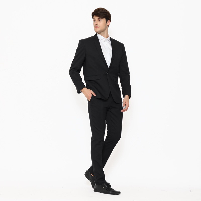 Lawell Setelan Jas Pria Formal Modern Fit – Kancing Satu Warna Hitam | Bradford