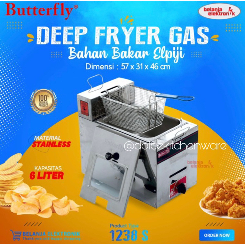 Butterfly Gas Deep Fryer Penggorengan LPG Tekanan Rendah 6 Lt Stainless FRY 1238 S