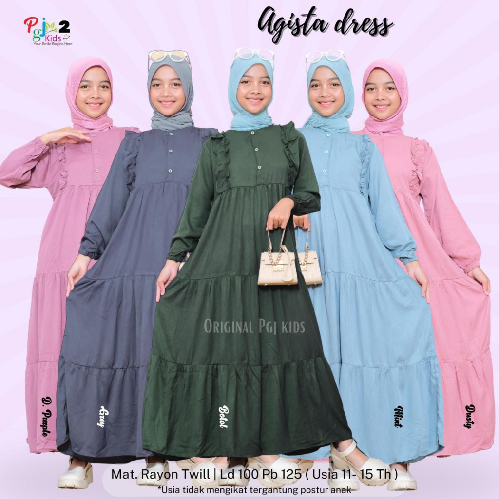 BISA COD Dress Panjang Rayon Polos Remaja Perempuan Agista Dress PGJ2