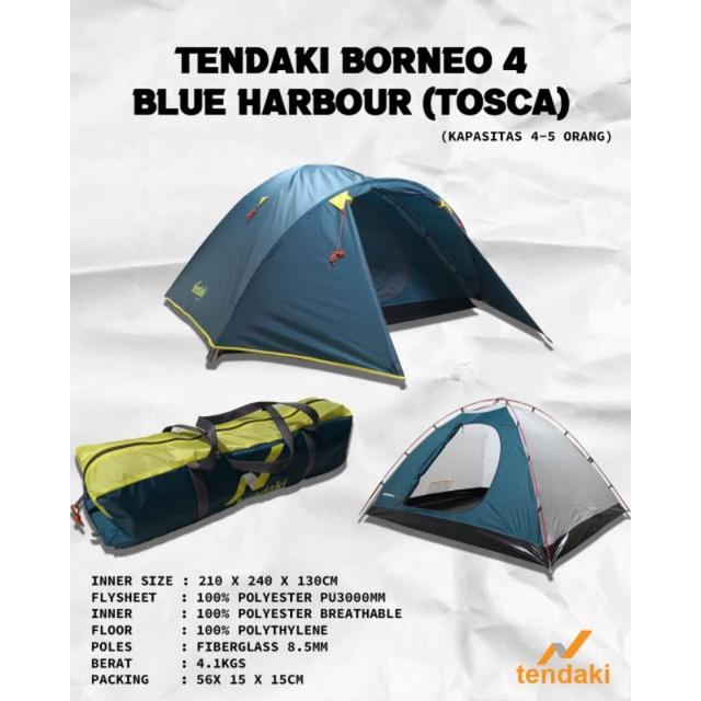 TENDA CAMPING BORNEO 4 ORANG TENDAKI 4 - 5 ORANG PU 3000 MM DOUBLE LAYER