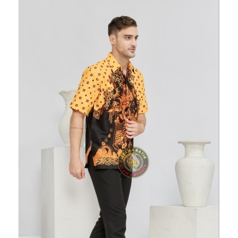 kemeja batik motif wayang premium / kuning kunyit