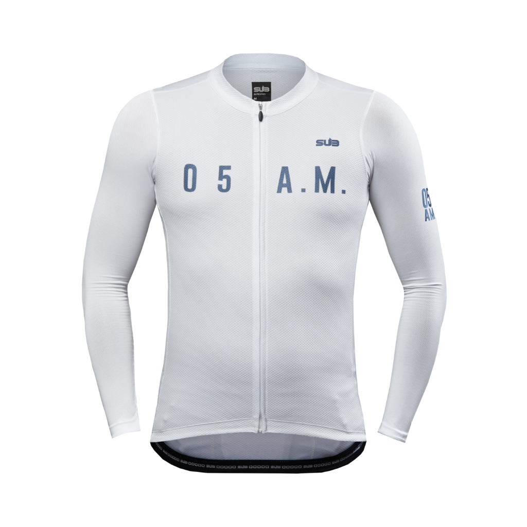 Sub Jersey 05 A.M. White Long Sleeves - Baju Sepeda Roadbike MTB Pria Wanita Lengan Panjang Promo Or