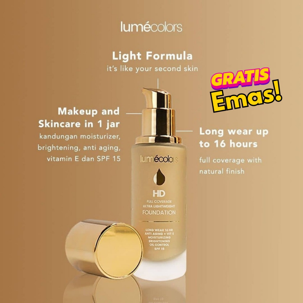 Lumecolors HD Full Coverage Liquid Foundation Ultra Lightweight Alas Bedak Kosmetik Wajah Original