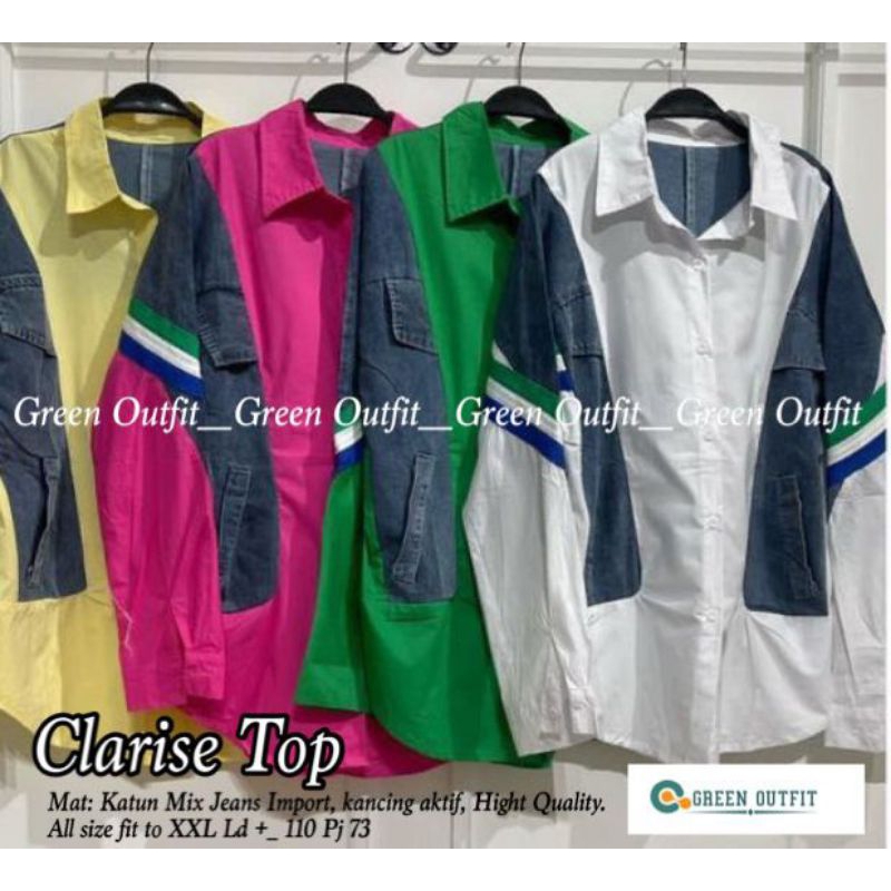 belt tunik bahan jeans snow+belt DAN CLARISSE TOP BLOUSE KATUN JEANS GREEN OUTFIT