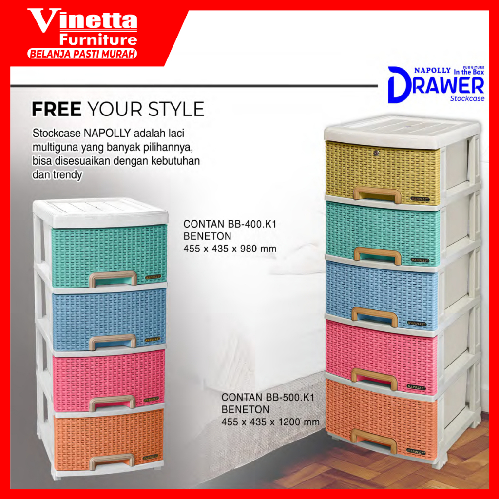 Lemari Plastik Murah / Laci Susun / Loker Plastik / Susun 4 & Susun 5 NAPOLLY
