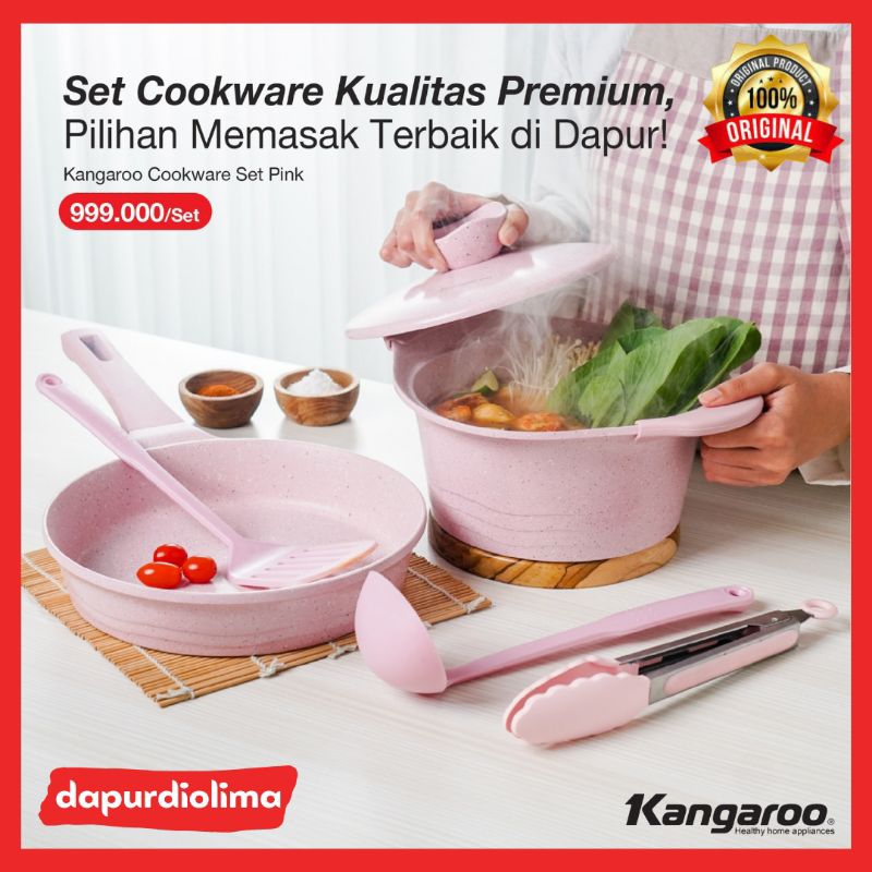 Panci Set Kangaroo Cookware Set Pink Casserole Frypan