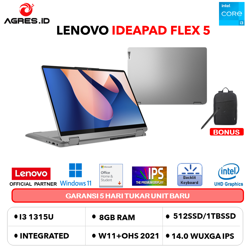 LENOVO IDEAPAD FLEX 5 14 TOUCH I3 1315 8GB 512GB W11+OHS 14.0WUXGA IPS BLIT PEN 2IN1 2Y PREM+2ADP GR