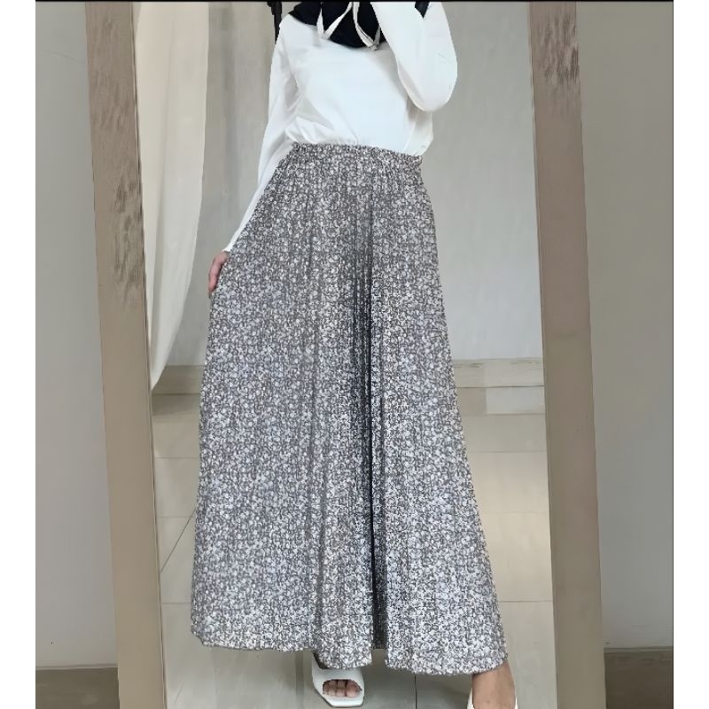 Flora Skirt - Rok Plisket Motif Bunga Premium