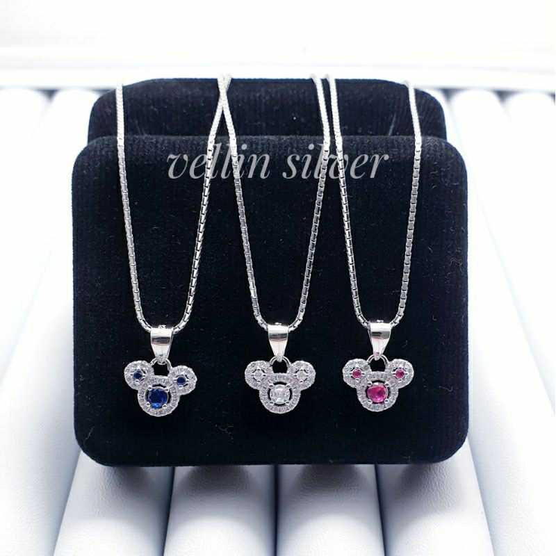 Kalung Perak Anak Liontin Mickey Silver 925 Asli Lapis Emas Putih - Kalung Micky Anak