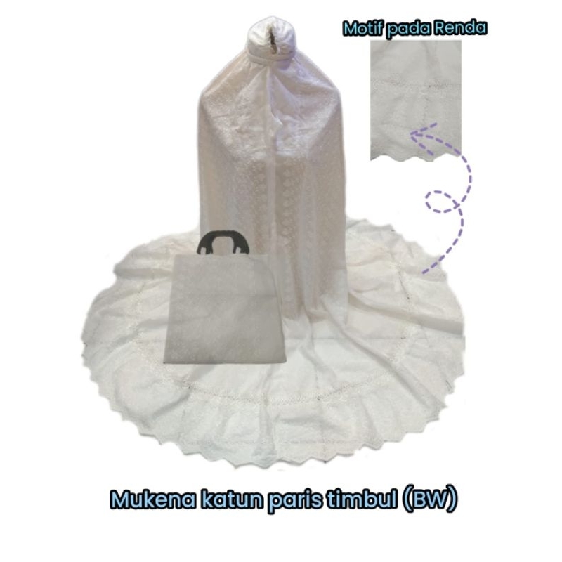 Mukena Katun Paris, mukena putih, mukena putih motif, mukena Katun Paris timbul, mukena seserahan, m